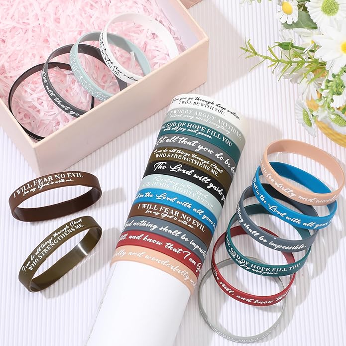 Ecation Bible Verses Bracelets Bulk Scripture Silicone Wristbands Inspirational Motivational Quote Rubber Wristbands Christian Bracelets for Easter Carnival Party Favors