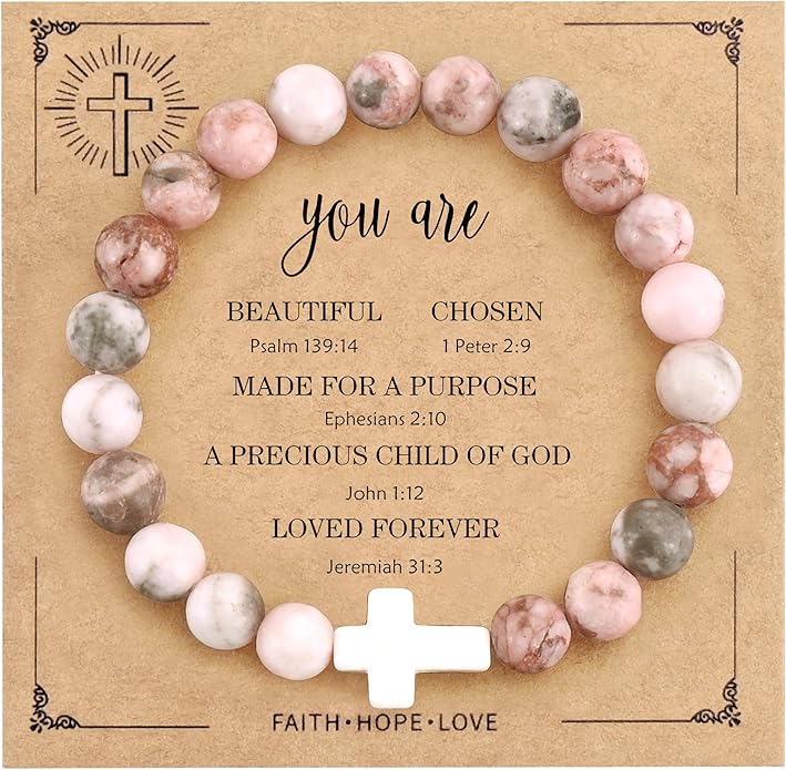 VIBILIA Cross Beaded Bracelets for Women, Inspirational Natural Heart Religious Bracelets for Women, Birthday Christian Gifts for Women on Thanksgiving Christmas Gifts