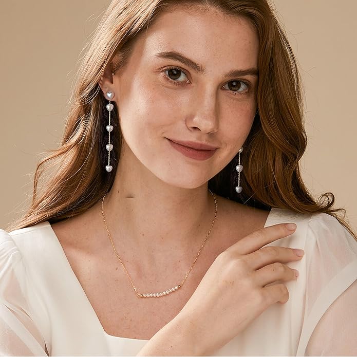 Long Pearl Earrings for Women 18K Gold Plated Hypoallergenic Lightweight Pearl Dangle Drop Earrings for Wedding Elegant Jewelry for Bridal Christmas Gift