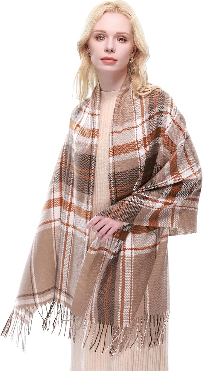 RIIQIICHY Plaid Scarf for Women Fall Winter Pashmina Scarves Wraps for Cold Weather Warm Large