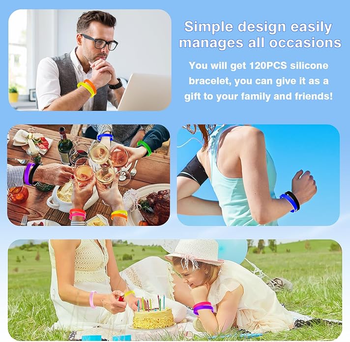 Colorful Silicone Wristband, 120 Pieces of Blank Rubber Bracelet for Men and Women Teenagers