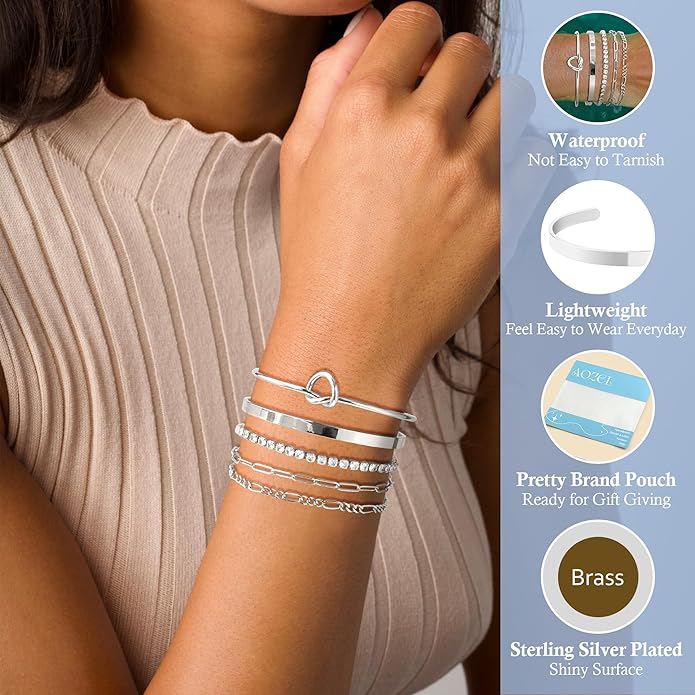AOZEL Gold Plated Bracelets for Women Stack,Bangle Cuff Bracelet Set Non Tarnish Jewelry for Women Trendy