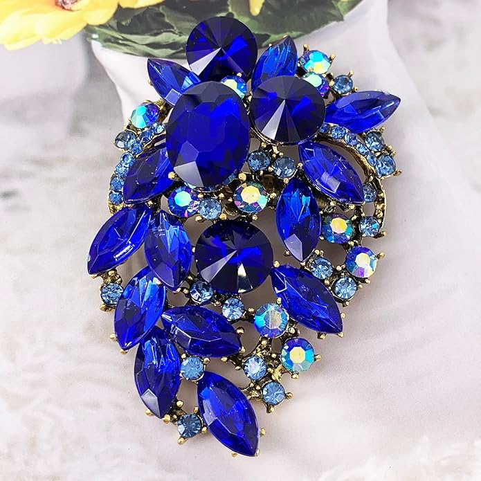 SELOVO Rhinestone Statement Brooch Pin Flower Dress Accessory