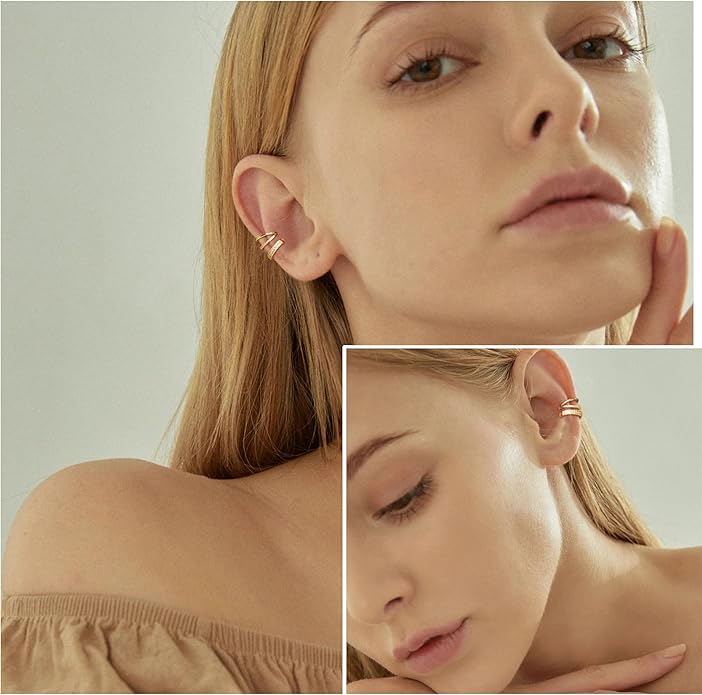 Gold Ear Cuffs Earrings for Women Non Piercing - Clip on Cartilage Earrings Dainty 14K Gold Sterling Silver Plated Cubic Zirconia Huggie Hoop Earring for Women No Tarnish Trendy Jewelry Set