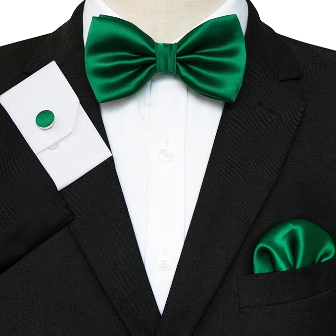 JEMYGINS Solid Color mens Pre-tied Bow Tie and Pocket Square Cufflinks Sets with Gift Box
