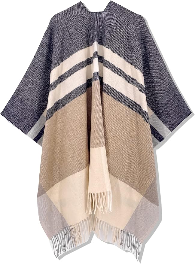 Moss Rose Women's Travel Plaid Shawl Wrap Open Front Poncho Cape for Fall Winter