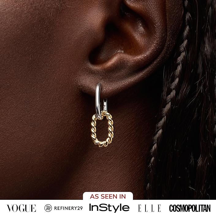 Ana Luisa Ash Double Hoop Earrings for Women - 14K Gold Plated, Silver & Two-Tone Drop Dangle Hoop Earring - Trendy Paperclip Link Huggie Hoop - Hypoallergenic, Water-Resistant & Tarnish-Free Jewelry