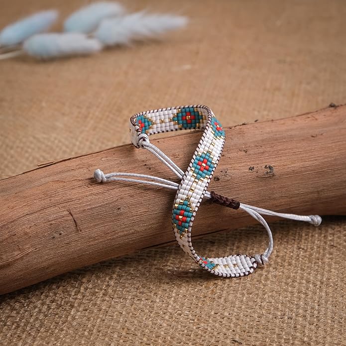 Handmade Beaded Bracelet – Adjustable Boho Friendship Wristband – Tribal Artisan Style in Red, White, and Multicolor Designs – 3 Unique Patterns