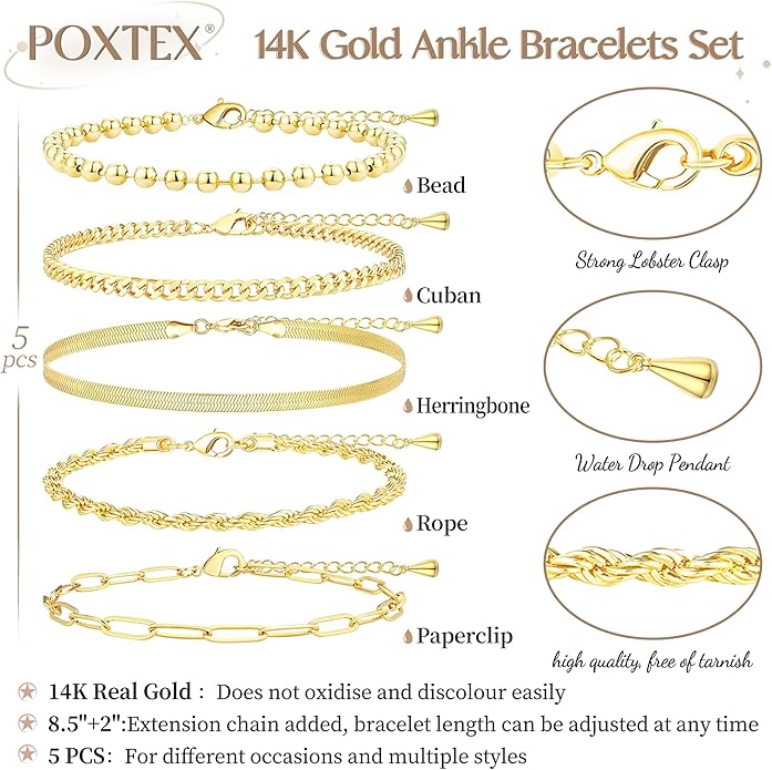 Sterling Silver Anklet Bracelets for Women Waterproof, 925 Sliver Plated CZ & Heart Charm Dainty Layer Anklets for Women Trendy, Simple Chain Anklets Set Gifts for Women, Jewelry Gifts for Her Women Mom Wife Girlfriend