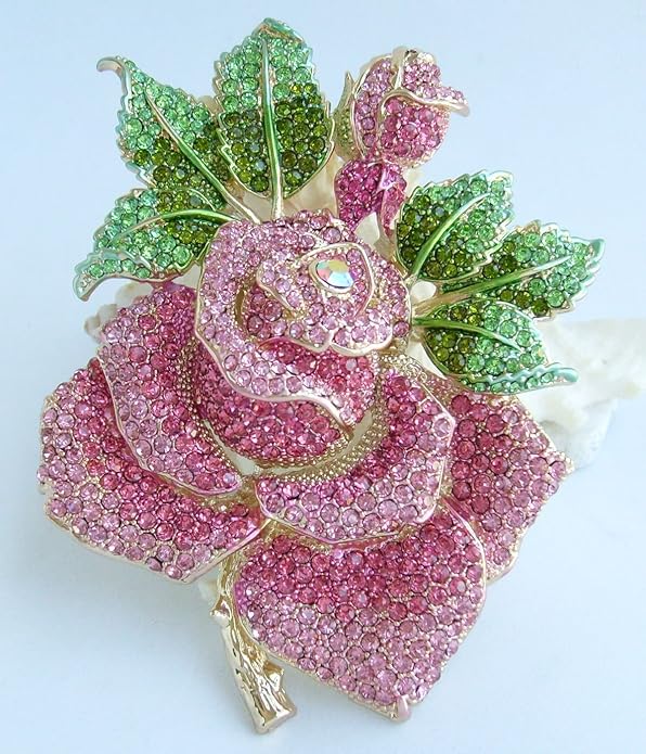 Gorgeous Wedding 5.32" Big Rose Flower Brooch Pin Austrian Crystal Pendant BZ2994