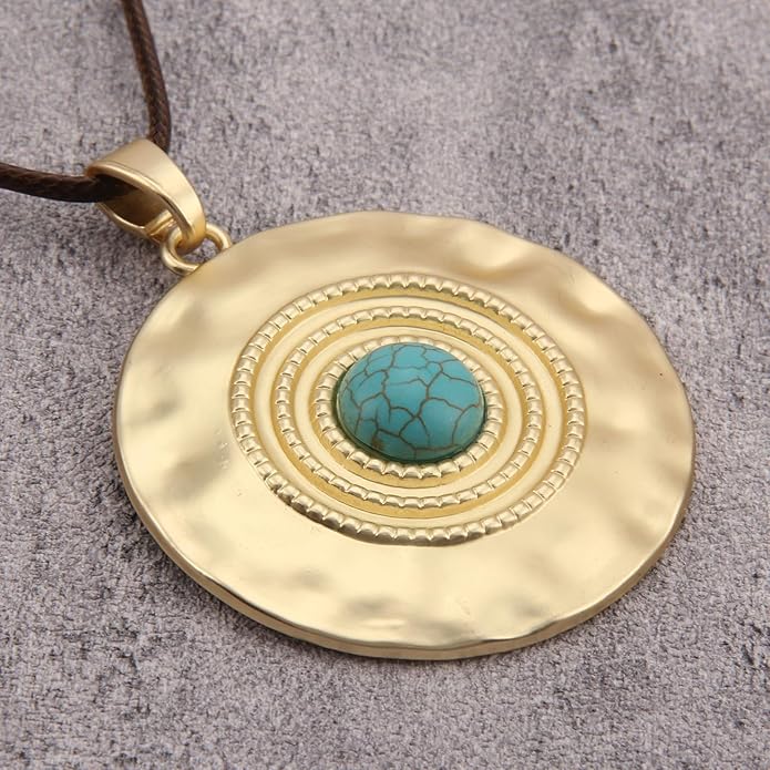 Boho Necklaces for Women Chunky Circle Necklace Layered Boho Circle Leather Choker Necklace Long Vintage Necklaces Bohemian Jewlery Gifts