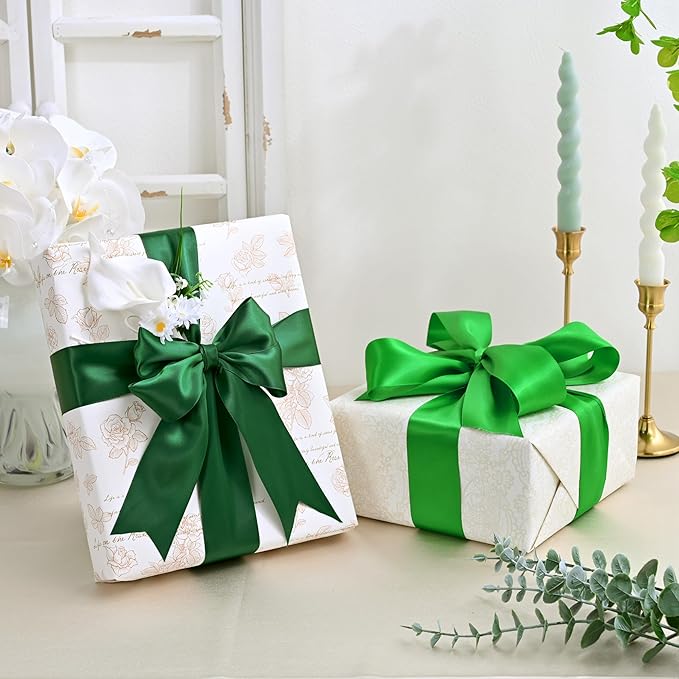 LEEQE Double Face Forest Green Satin Ribbon 2 inch X 25 Yards Polyester Forest Green Ribbon for Gift Wrapping Very Suitable for Weddings Party Hair Bow Invitation Decorations and More