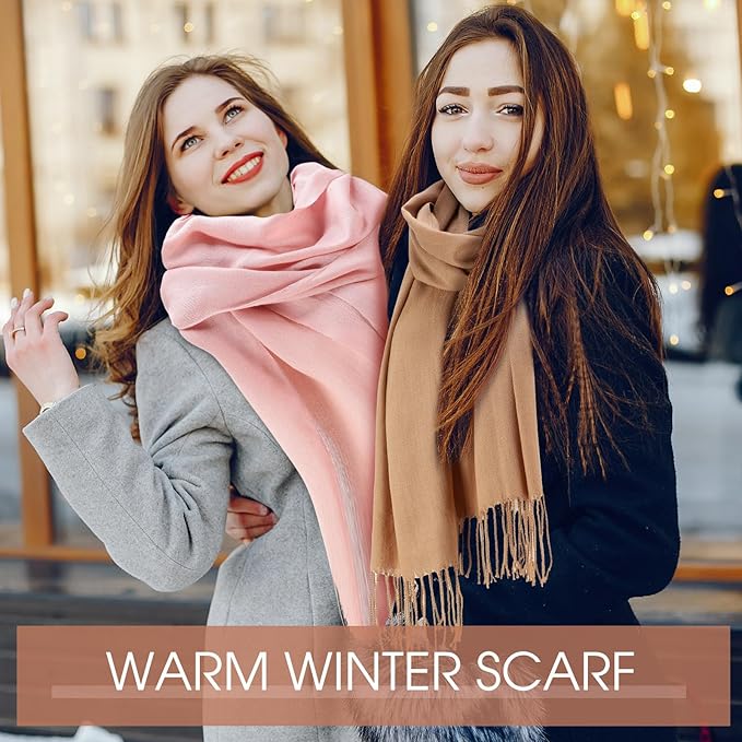 Suhine 8 Pcs Winter Scarves Bulk for Women Lightweight Blanket Scarf with Tassel Edge Pashmina Shawl for Women Men