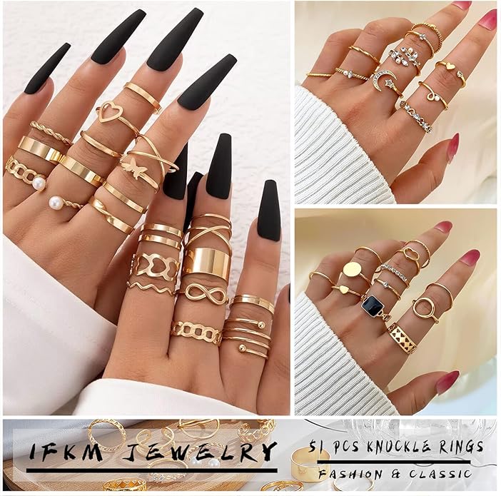 IFKM Gold Knuckle Rings Set For Women Vintage Stackable Joint Finger Midi Rings Dainty Cubic Zirconia Crystal Simple Twist Hollow Cute Rings Pack Jewelry Gift