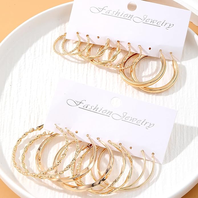 8 Pairs Classic Gold Hoop Earrings Set for Women Big Hoop Earrings Pack Trendy Twisted Statement Earrings Fashion Jewelry Gifts