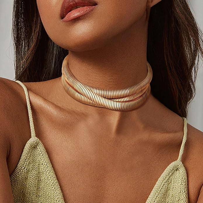 MISS RIGHT Chunky Gold Chain Statement Choker Necklace for Women Trendy, 14K Gold Plated Thick Snake Chain Collar Torque Layered Necklaces Jewelry Gifts