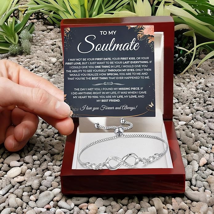 To My Soulmate Bracelet, Soulmate Bracelet For Women, Soulmate's Jewelry Gift From Boyfriend Husband Friend With Message Card And Box Meaning, Valentine Gifts For Her, Birthday Christmas Gifts