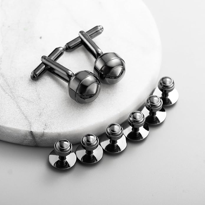 HAWSON Cufflinks and Studs for Men-Fashion Men Vintage Enamel Carbon Fiber Tuxedo Shirt Cufflinks and Studs Set for Regular Wedding Business Accessories
