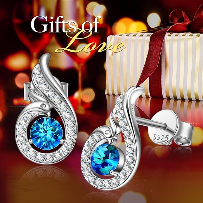 Kate Lynn "Rise From the Ashes" Sterling Silver Phoenix Earrings, Stud Earrings with Crystals from Austria, Packaged with Jewelry Box, Birthday Gifts for Women, Symbol of Luck and Renewal