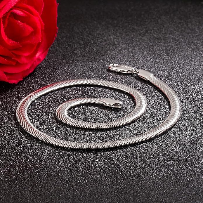 Dankadi Men 925 Sterling Silver Necklace Italian 6MM-8MM Flexible Flat Snake Chain Choker 16-30 Inch 24K Gold plated Fine Jewelry Gifts for Women