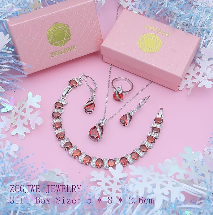 ZCGJWE Wedding Jewelry Set for Women Gem Necklace Earrings Bracelet Luxury Jewelry Set Birthday Valentine's Day Mother's Day Christmas Prom Jewelry Gift