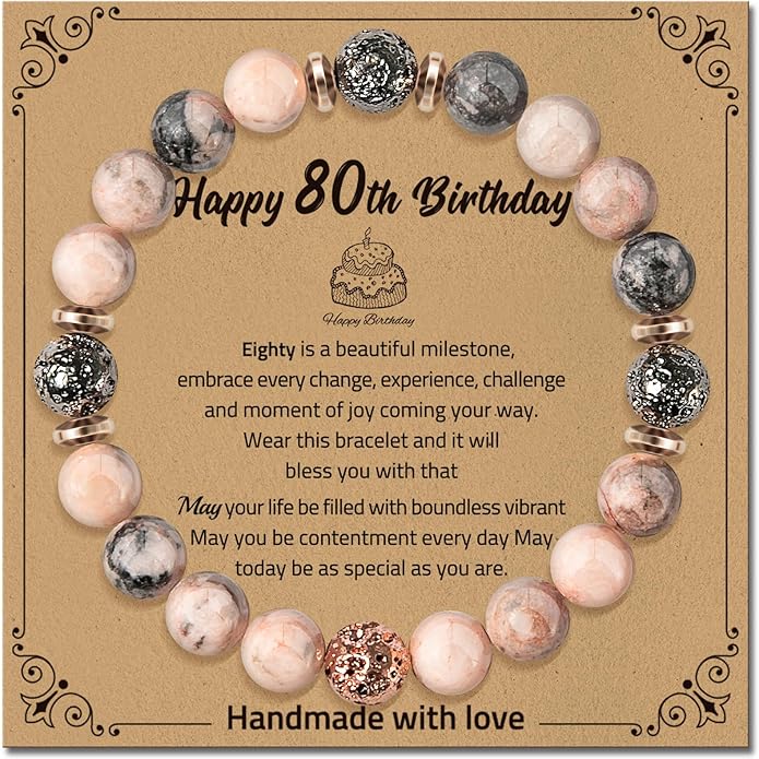 30th 40th 50th 60th 70th 80th Birthday Gifts for Women, Natural Stone Bracelet Birthday Gifts for Mom Daughter Grandma Sister Friends Coworker