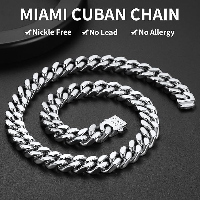 ChainsHouse Stainless Steel Mens Cuban Link Chain, Black/ 18K Gold Plated Miami Cuban Chain Necklace, 5mm/7mm/9mm/12mm/14mm Width, No Tarnish& Durable Hip Hop Mens Jewelry, 18"-30", Send Gift Box