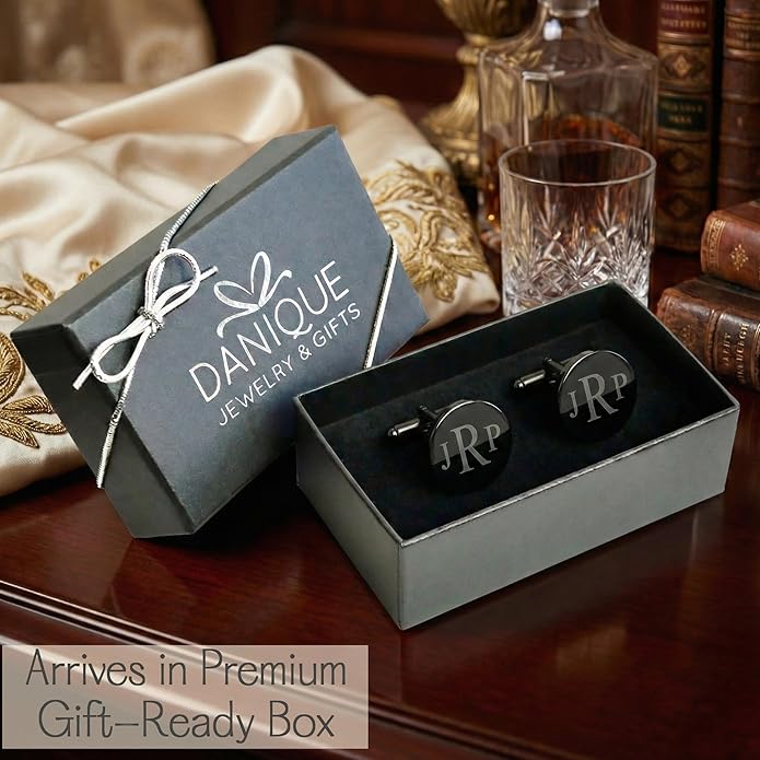 Custom Cuff Links & Personalized Tie Clip Gift Set for Men • Engraved Monogram, Date, Handwriting, Crest, Logo • Father's Day Gift for Dad • Gold, Silver, Black