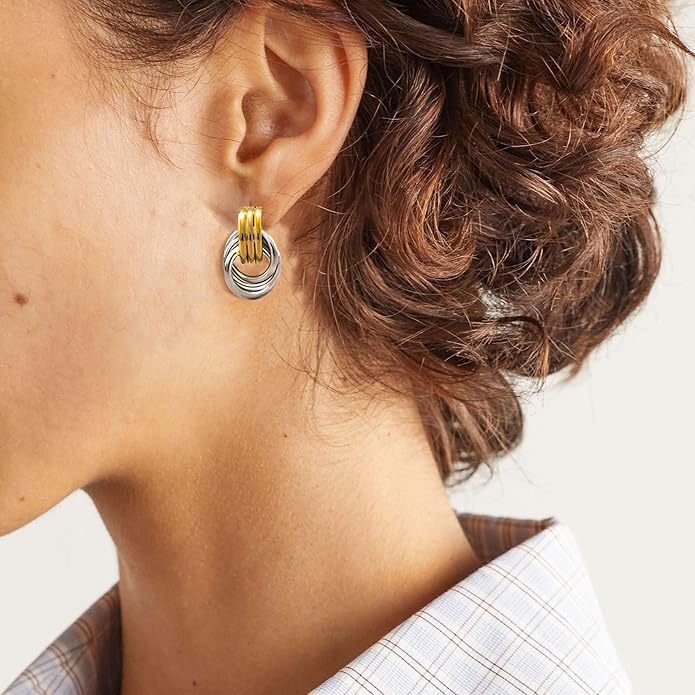 NIXMAX Chunky Small Knot Earrings Gold Silver Geometric Earrings for Women Dainty Gold and Silver Plated Dangle Drop Earrings Hypoallergenic and Lightweight Fashion Trendy Jewelry Gifts