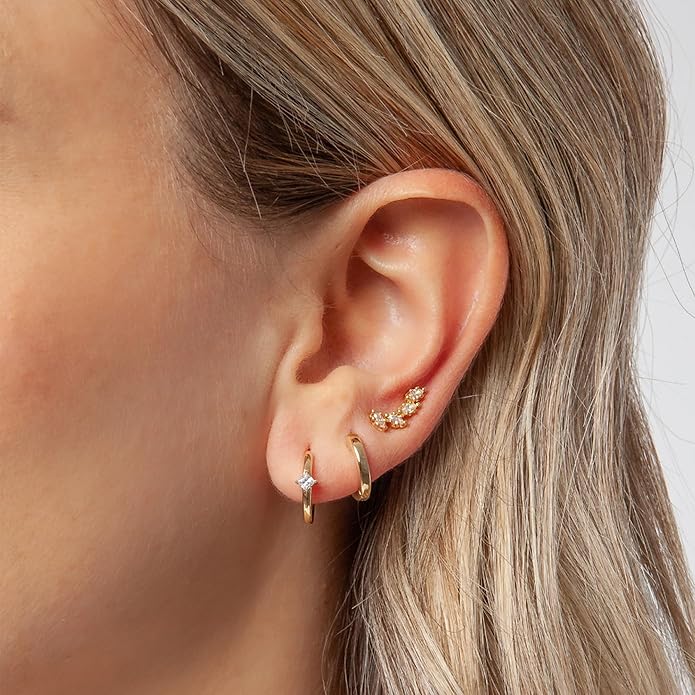 Freekiss 3 Pairs Gold Hoop Earrings Set: Dainty Stud Earrings Trendy Small 14K Gold Plated Hypoallergenic Dangle Cartilage Huggie Hoop Earrings for Women Gold Jewelry for Women Gifts