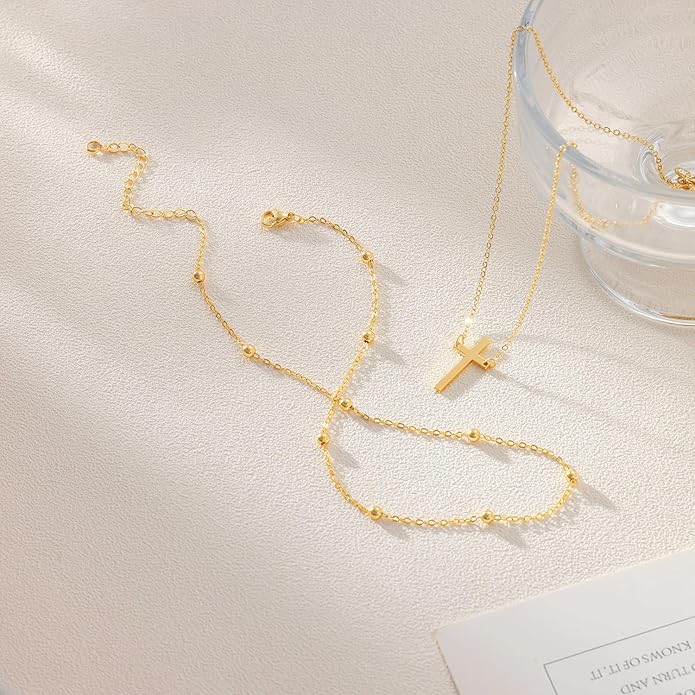 Cross Necklace for Women Dainty 14K Real Silver Gold Plated Layered Cross Pendant Necklace Stack Simple Trendy Cute Charm Choker Necklaces Jewelry Gift for Women Teen Her