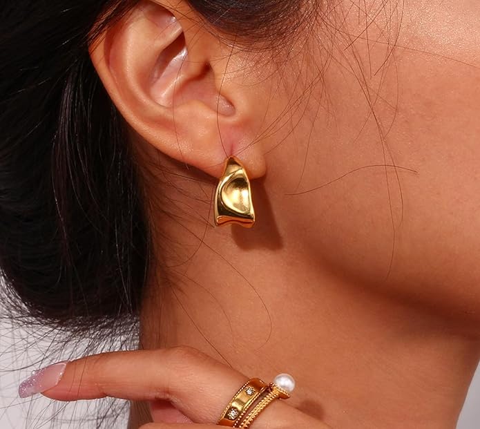 MIDEEO Gold/Sliver Chunky Hoop Earrings Set for Women, 14K Gold Plated Twisted Huggie Hoop Earring Hypoallergenic Thick Open Lightweight Chunky Hoop Earrings Jewelry for Gifts