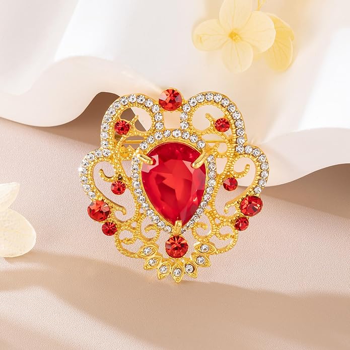 SELOVO Vintage Style Elegant Crown Rhinestone Teardrop Pin Brooch for Women