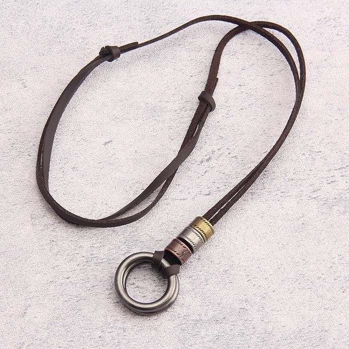 Long Boho Necklaces for Women Vintage Leather Wooden Pendant Y Choker Ethnic Style Gold Circle Hippie Sweater Necklace