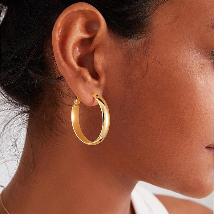 Gacimy 14K Gold Plated Hoop Earrings for Women, 14k Real Gold Plated with 925 Sterling Silver Post, Hypoallergenic Lightweight Thick Hoops Earrings for Women Trendy