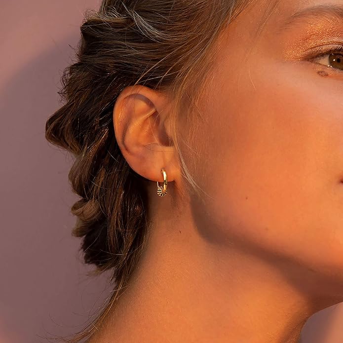 Gold Huggie Hoop Earrings 14K Gold Plated Dainty Chunky Thick Hoop Diamond Cubic Zriconia Inlay Sleeper Tiny Delicate Boho Beach Simple Hypoallergenic Jewelry Gift for Her