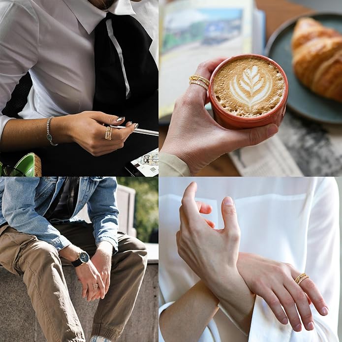 Gold Stackable Rings for Women Non Tarnish, 18K Gold Plated CZ Cubic Zirconia Rings, Golden Rings Set, Multi-Link Connected Rings