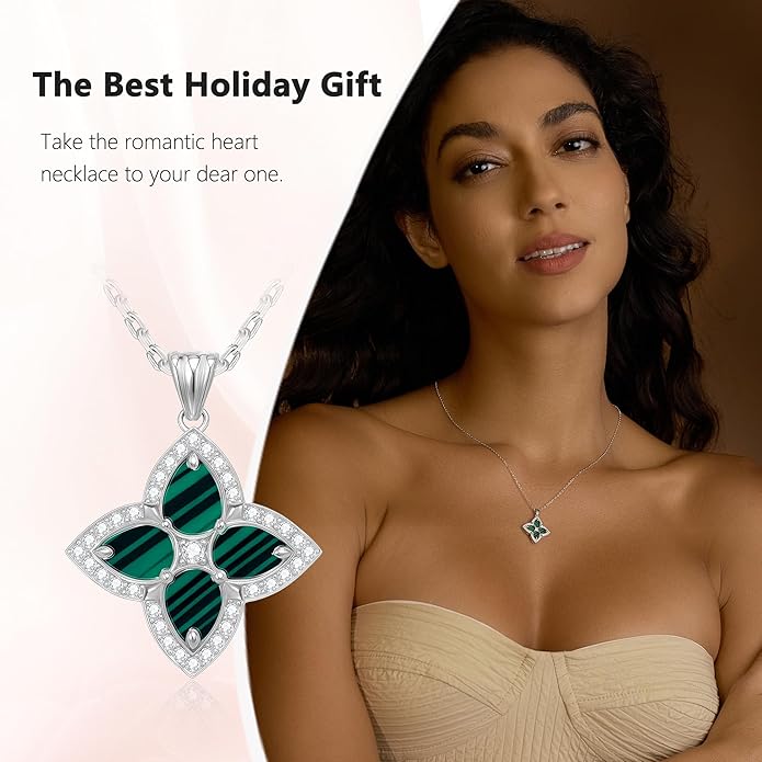 S925 Women's Sterling Silver Pendant Necklace - Classic Mother Pearl Four-Leaf Flower Necklace with Cubic Zircon, Hypoallergenic Fine Jewelry Gift