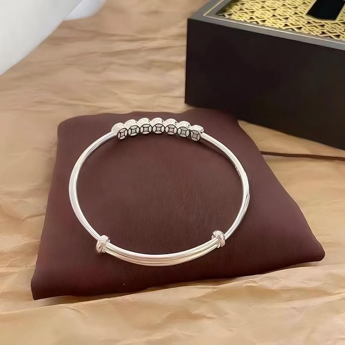 S925 Silver Bangle Bracelet for Women, Elegant Women‘s Sterling Silver Bracelet Bangle Adjustable 6.4-7.8 inches Small Size
