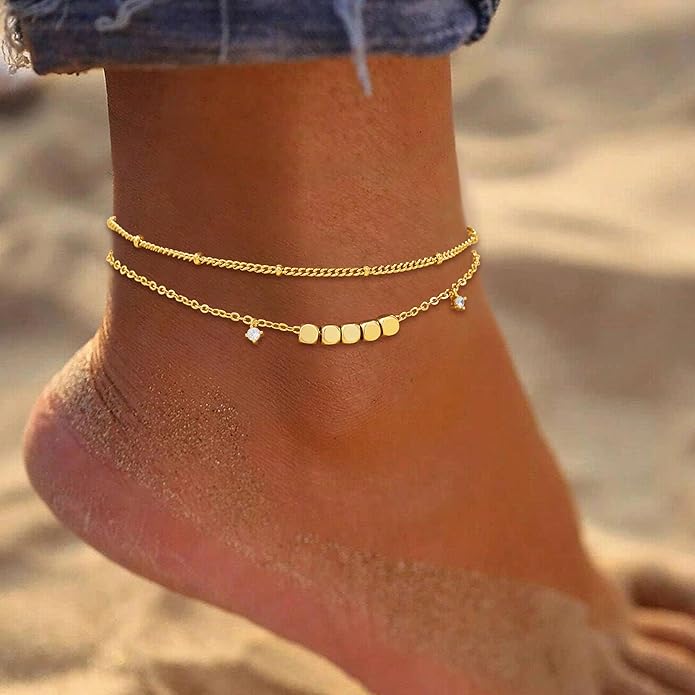 Sterling Silver Anklet Bracelets for Women Waterproof, 925 Sliver Plated CZ & Heart Charm Dainty Layer Anklets for Women Trendy, Simple Chain Anklets Set Gifts for Women, Jewelry Gifts for Her Women Mom Wife Girlfriend