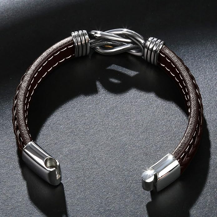 Mens Leather Bracelet,Braided Leather Wristband Cuff Bracelets Stainless Steel Clasp,Jewellery Gift for Men