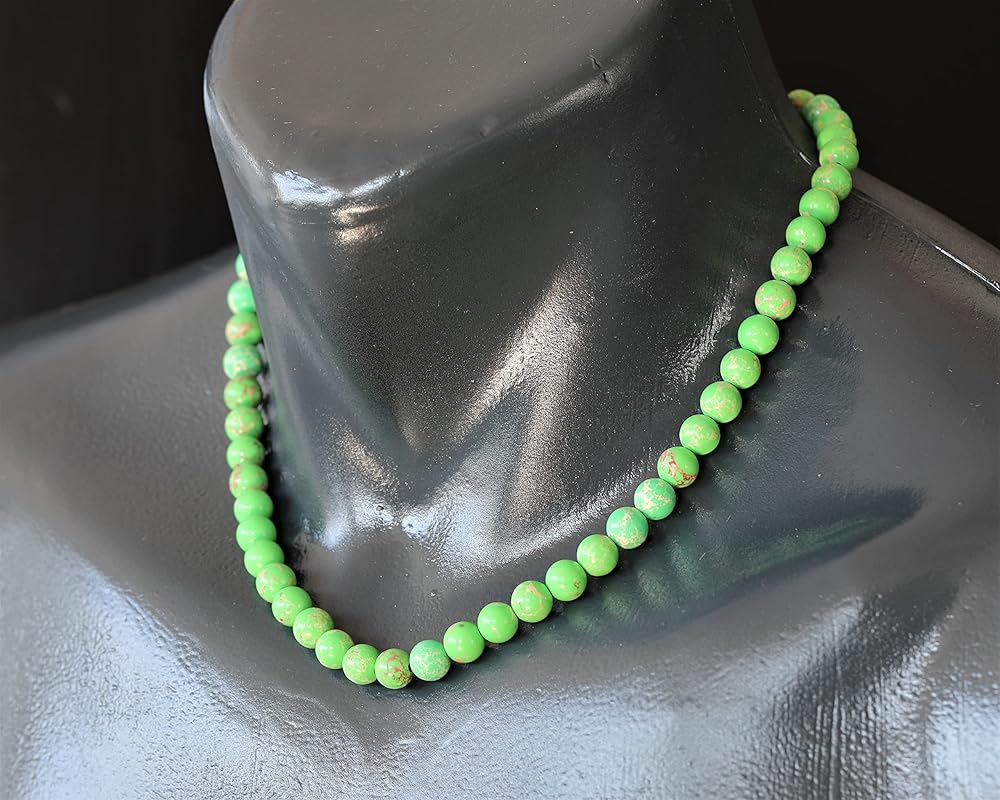 Natural Green Imperial Jasper Beaded Choker, Genuine Green Crystal Necklace, Fancy Gemstone Choker, 8mm Beads, Fashion Jewelry, Healing Crystal Chakra Necklace, Durable Necklace, Capricorn Necklace