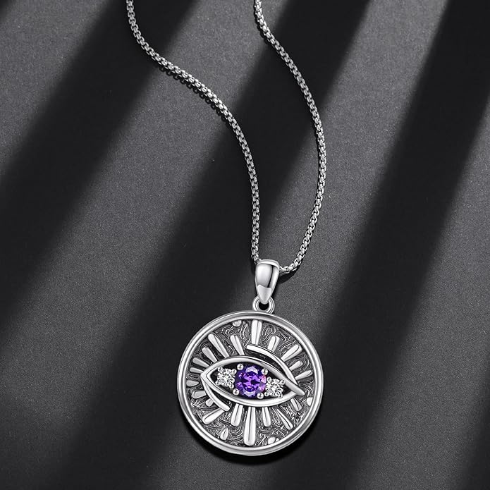 Evil Eye Necklace for Women 925 Sterling Silver, Protection Necklace with Blue Evil Eye Charm, Evil Eye/Lotus Pendant Jewelry, Birthday Christmas Gifts for Her