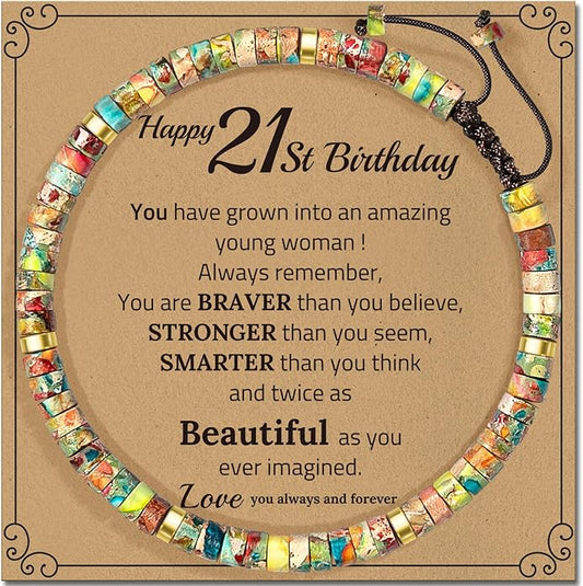 30th 40th 50th 60th 70th 80th Birthday Gifts for Women, Natural Stone Bracelet Birthday Gifts for Mom Daughter Grandma Sister Friends Coworker