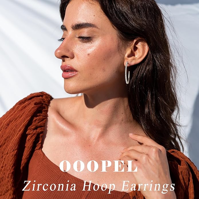 925 Sterling Silver Earrings Large Rhinestone Hoop Earrings Big Cubic Zirconia Hoop Earrings Thin Rhinestones Round Hoop Earrings for Women 20/30/40/50/60/70mm Sparkly Hoops With Crystals for Womens