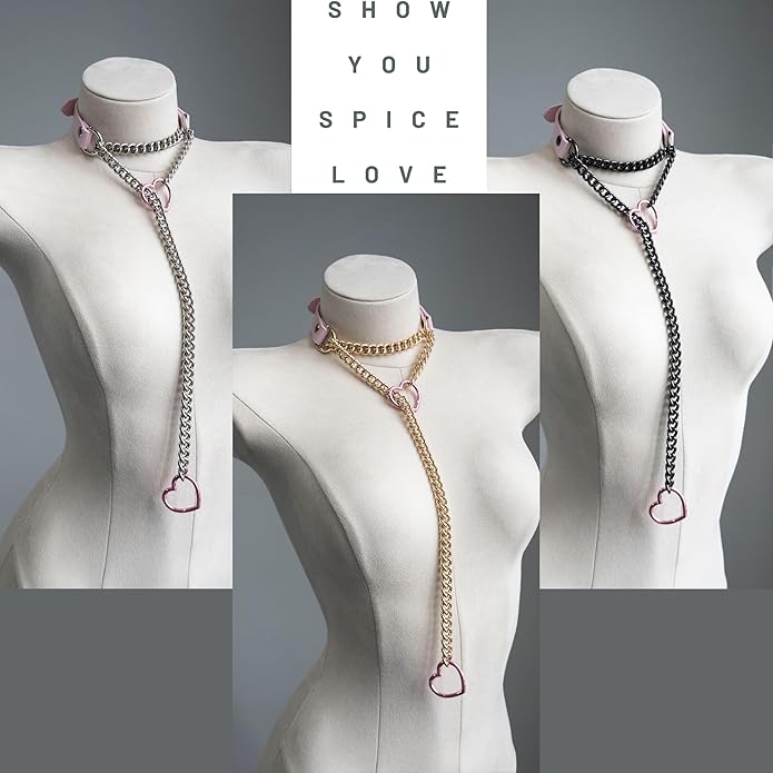 Handmade Black Heart Choker Collar For Women, Punk Gothic O-ring Slip Chain Necklace with Adjustable Vegan Leather Buckle