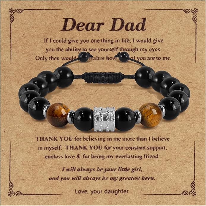 Hamoery Bracelets for Men Natural Tiger Eye Stone Beads Braided Rope Bracelet Gift for Dad Husband