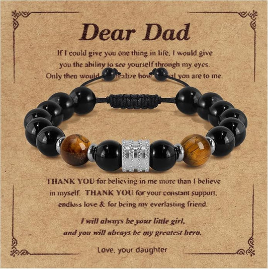 Hamoery Bracelets for Men Natural Tiger Eye Stone Beads Braided Rope Bracelet Gift for Dad Husband