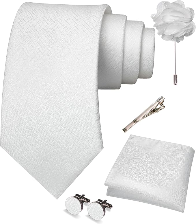 JEMYGINS Mens Tie and Pocket Square,Lapel Pin,Cufflinks,Tie Clip Sets with Gift Box 5PCS
