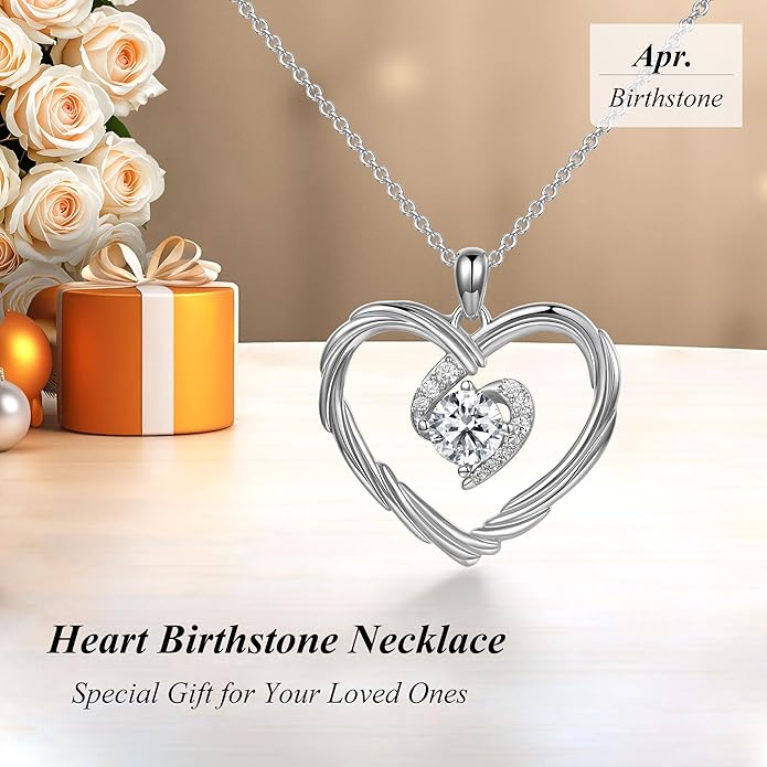 G&GEMSJEW 18K Gold Heart Birthstone Necklaces for Women, S925 Sterling Silver Jewelry Birthday Gifts for Women Wife Girlfriend Mom, Anniversary Christmas Valentines Gifts
